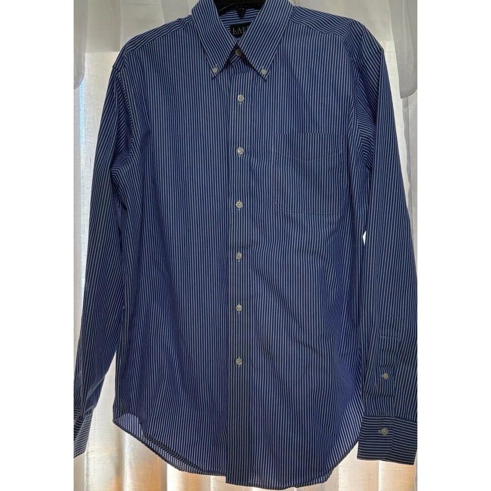 Lauren Ralph Lauren Shirt Mens 16 34-35 Classic Fit Non Iron Stretch Blue Work